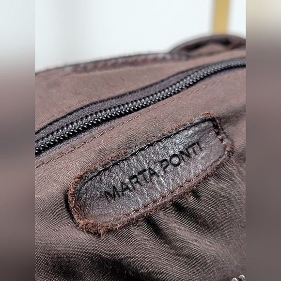 Marta Ponti Portugal Leather Fabric Woven Tote Shoulder Hand Satchel Bag Brown - Picture 9 of 11